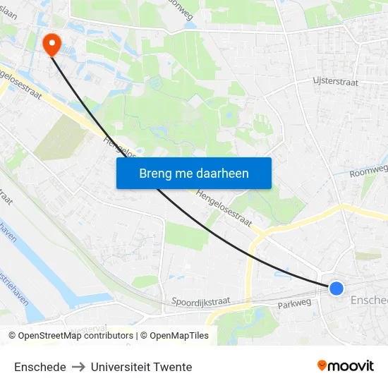 Enschede to Universiteit Twente map