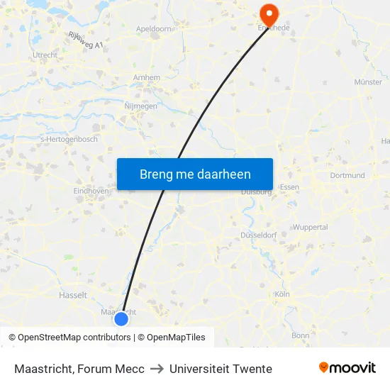 Maastricht, Forum Mecc to Universiteit Twente map