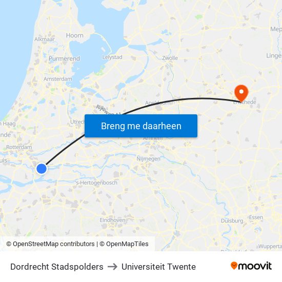 Dordrecht Stadspolders to Universiteit Twente map