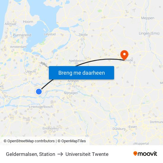 Geldermalsen, Station to Universiteit Twente map