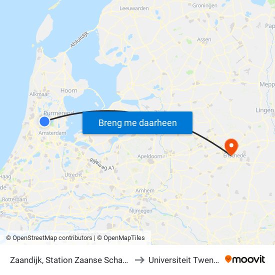 Zaandijk, Station Zaanse Schans to Universiteit Twente map