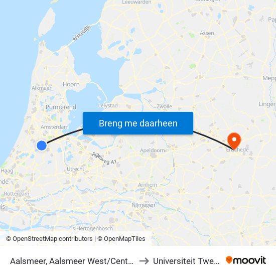 Aalsmeer, Aalsmeer West/Centrum to Universiteit Twente map