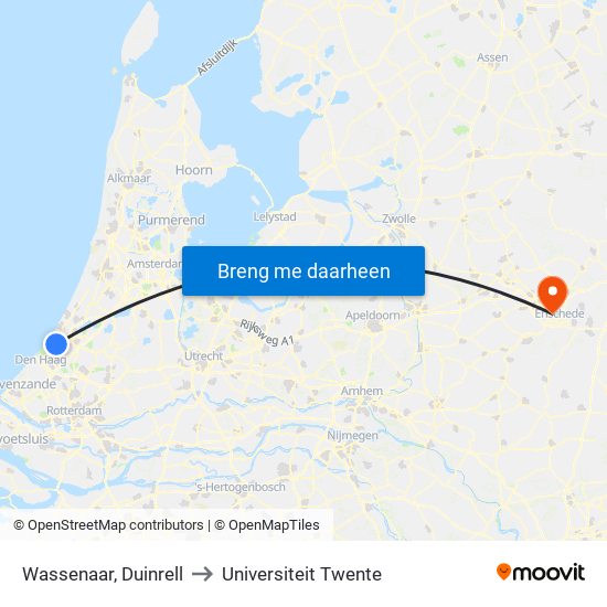 Wassenaar, Duinrell to Universiteit Twente map