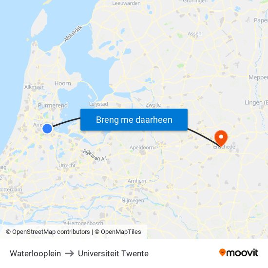 Waterlooplein to Universiteit Twente map
