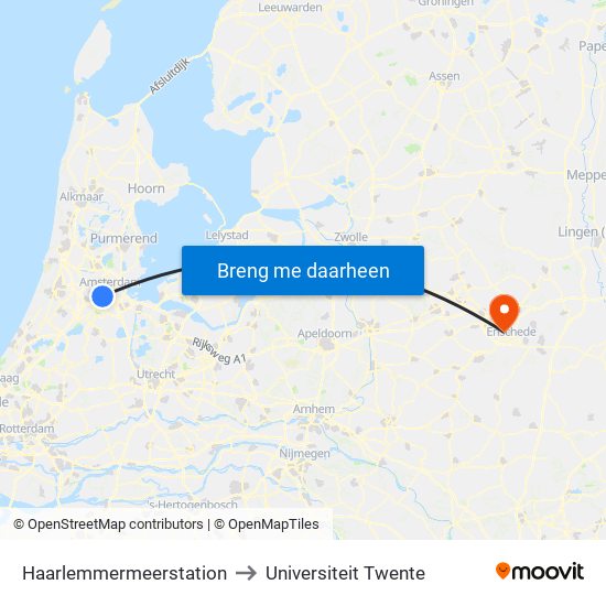 Haarlemmermeerstation to Universiteit Twente map