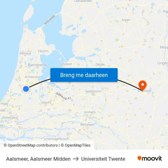 Aalsmeer, Aalsmeer Midden to Universiteit Twente map