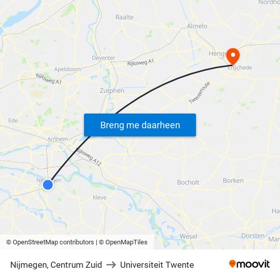 Nijmegen, Centrum Zuid to Universiteit Twente map
