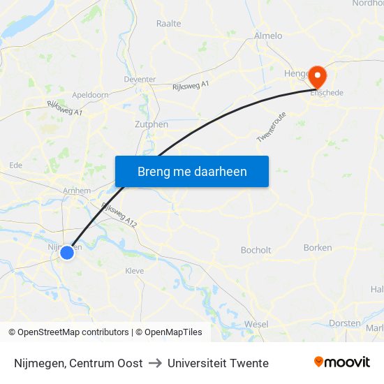 Nijmegen, Centrum Oost to Universiteit Twente map
