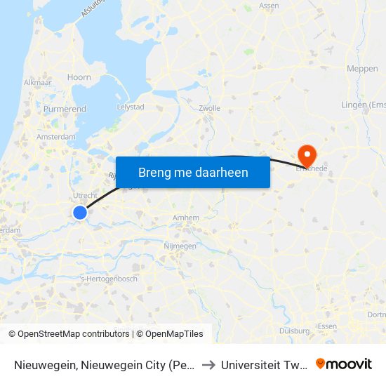 Nieuwegein, Nieuwegein City (Perron A) to Universiteit Twente map