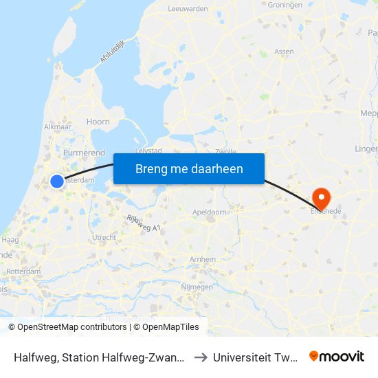 Halfweg, Station Halfweg-Zwanenbrg to Universiteit Twente map