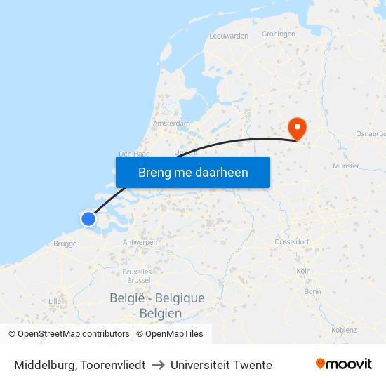 Middelburg, Toorenvliedt to Universiteit Twente map