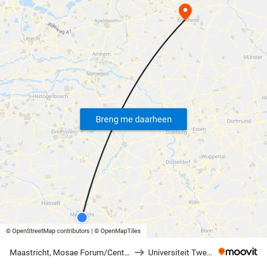 Maastricht, Mosae Forum/Centrum to Universiteit Twente map