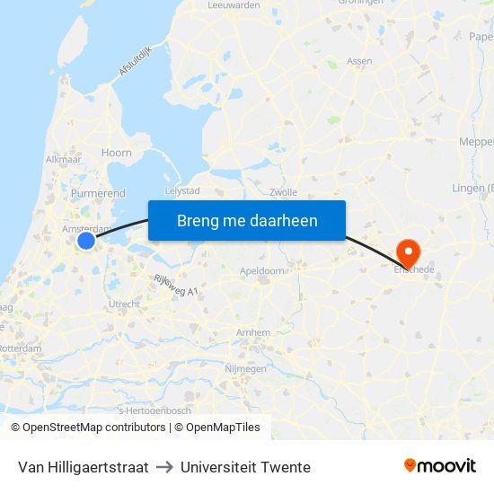 Van Hilligaertstraat to Universiteit Twente map