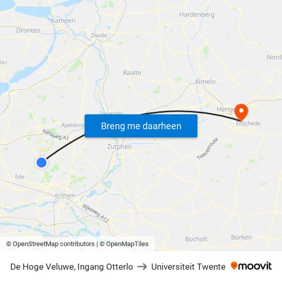 De Hoge Veluwe, Ingang Otterlo to Universiteit Twente map