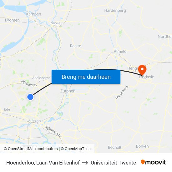 Hoenderloo, Laan Van Eikenhof to Universiteit Twente map