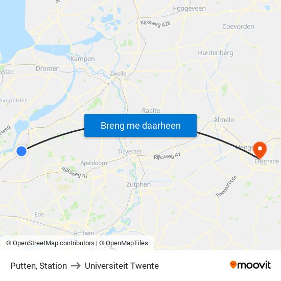 Putten, Station to Universiteit Twente map