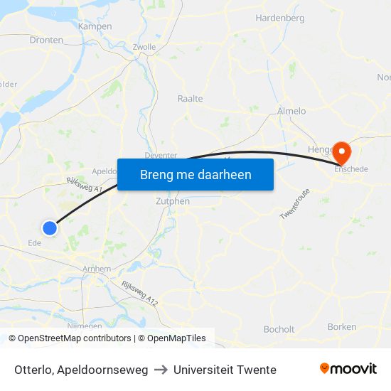 Otterlo, Apeldoornseweg to Universiteit Twente map