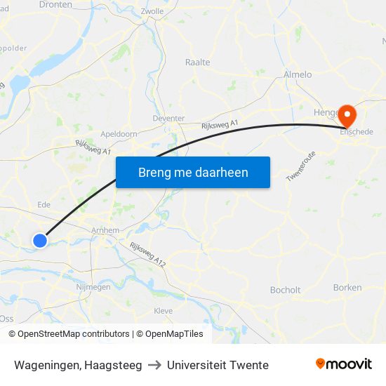 Wageningen, Haagsteeg to Universiteit Twente map