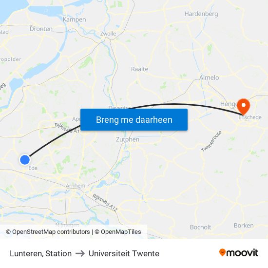 Lunteren, Station to Universiteit Twente map