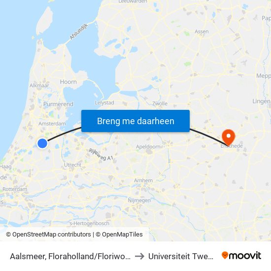 Aalsmeer, Floraholland/Floriworld to Universiteit Twente map