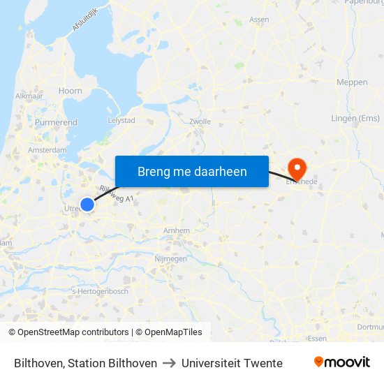 Bilthoven, Station Bilthoven to Universiteit Twente map