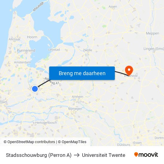 Stadsschouwburg (Perron A) to Universiteit Twente map