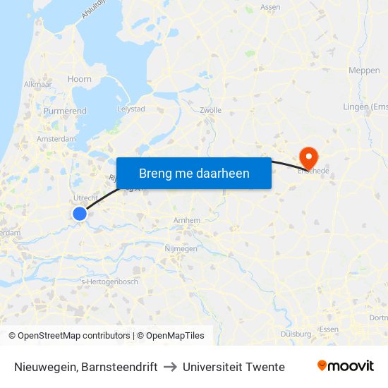 Nieuwegein, Barnsteendrift to Universiteit Twente map