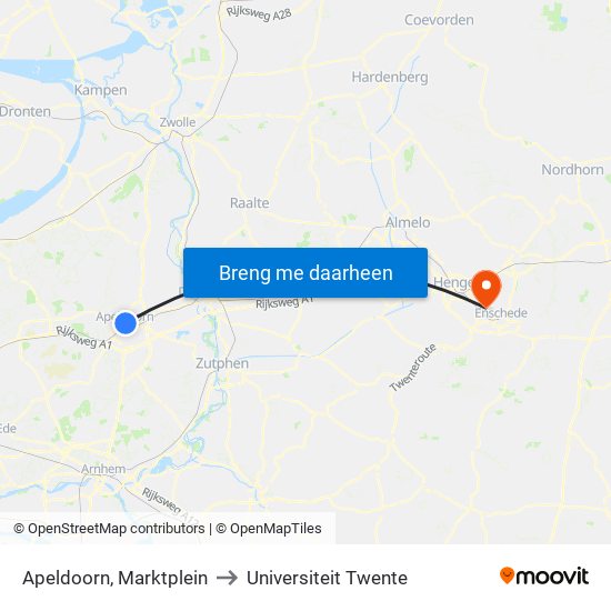 Apeldoorn, Marktplein to Universiteit Twente map