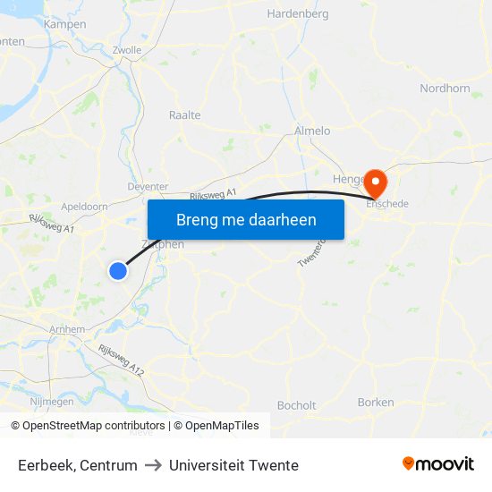 Eerbeek, Centrum to Universiteit Twente map