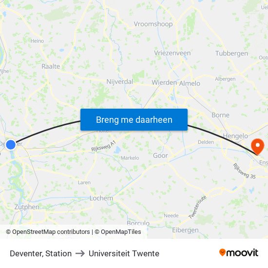 Deventer, Station to Universiteit Twente map