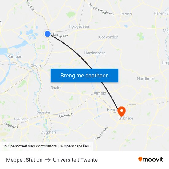 Meppel, Station to Universiteit Twente map