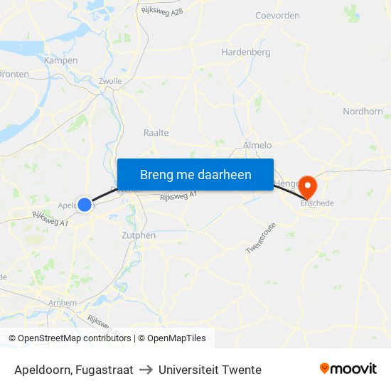 Apeldoorn, Fugastraat to Universiteit Twente map