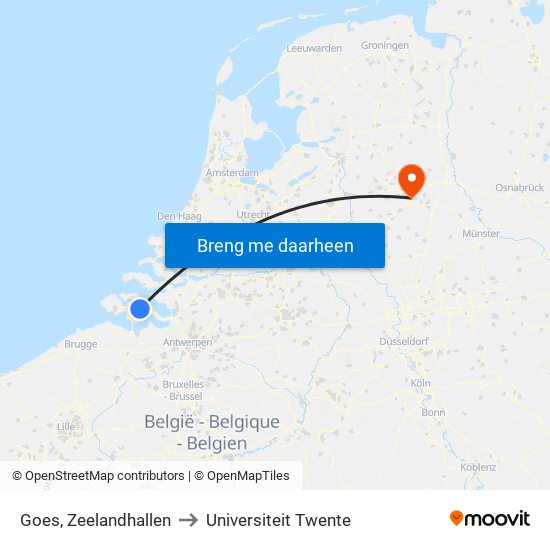 Goes, Zeelandhallen to Universiteit Twente map