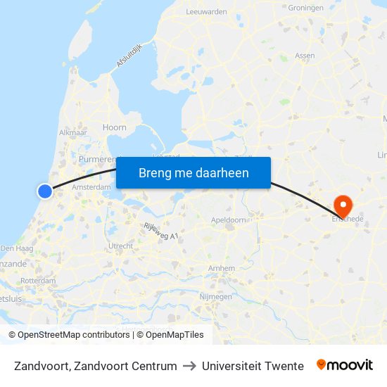 Zandvoort, Zandvoort Centrum to Universiteit Twente map
