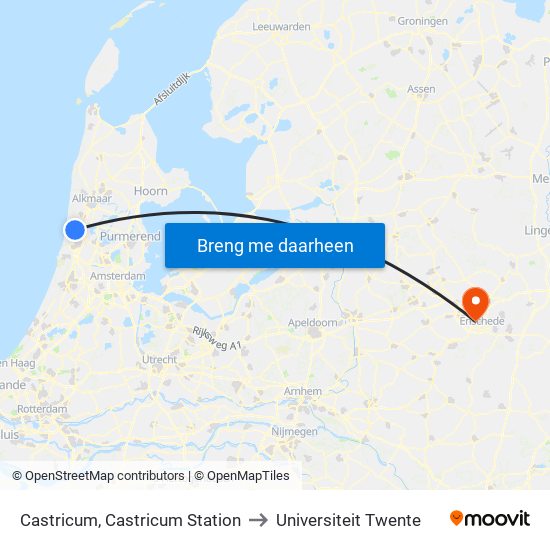 Castricum, Castricum Station to Universiteit Twente map