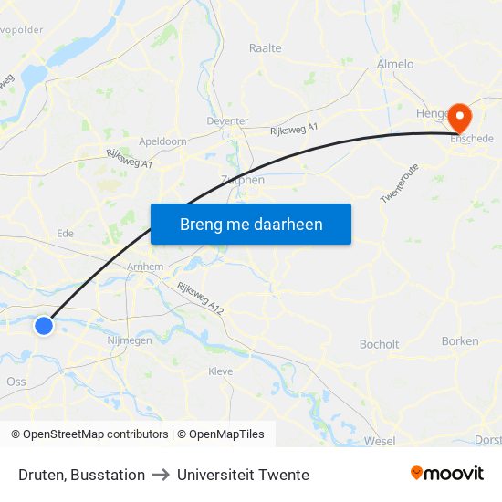 Druten, Busstation to Universiteit Twente map