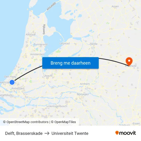 Delft, Brasserskade to Universiteit Twente map