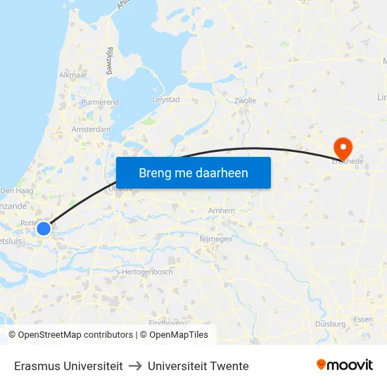 Erasmus Universiteit to Universiteit Twente map
