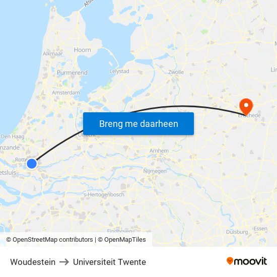 Woudestein to Universiteit Twente map