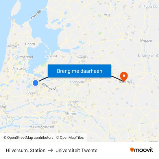 Hilversum, Station to Universiteit Twente map