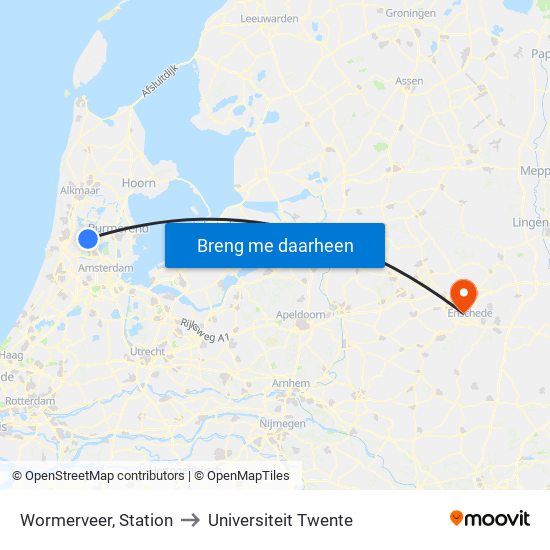 Wormerveer, Station to Universiteit Twente map