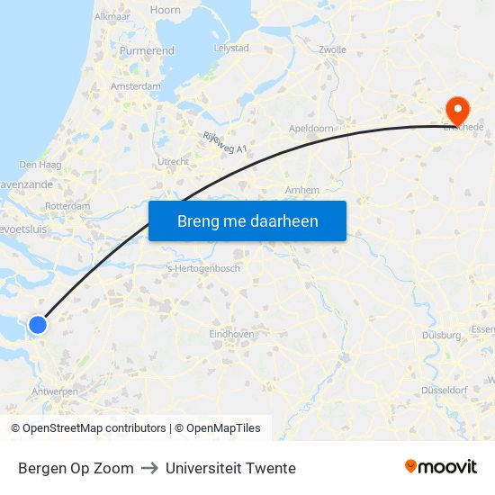 Bergen Op Zoom to Universiteit Twente map