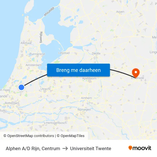 Alphen A/D Rijn, Centrum to Universiteit Twente map