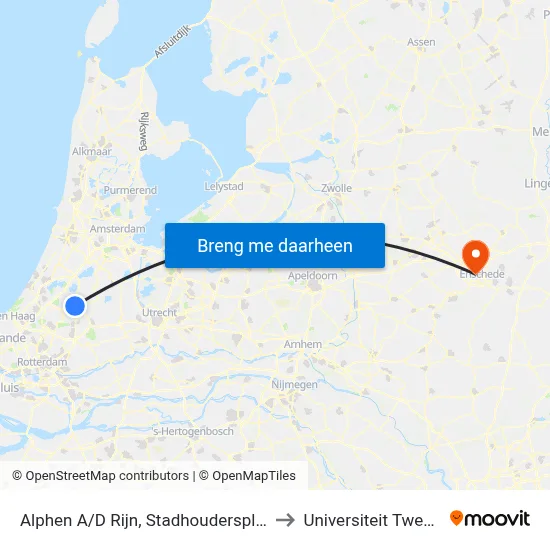 Alphen A/D Rijn, Stadhoudersplein to Universiteit Twente map
