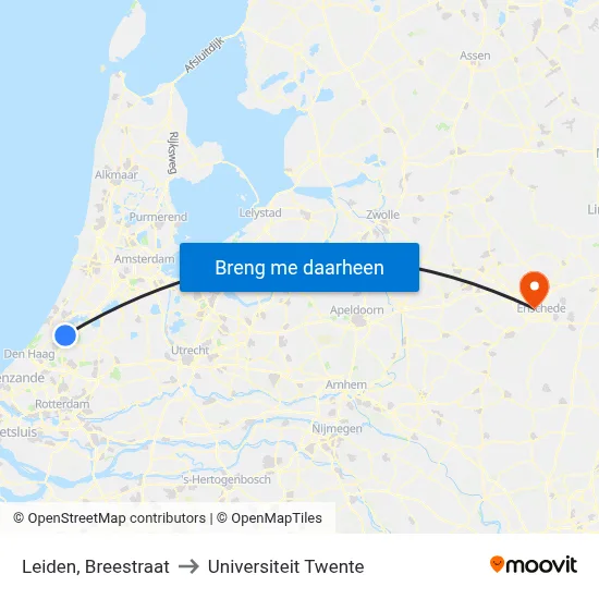 Leiden, Breestraat to Universiteit Twente map