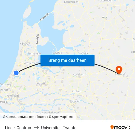 Lisse, Centrum to Universiteit Twente map
