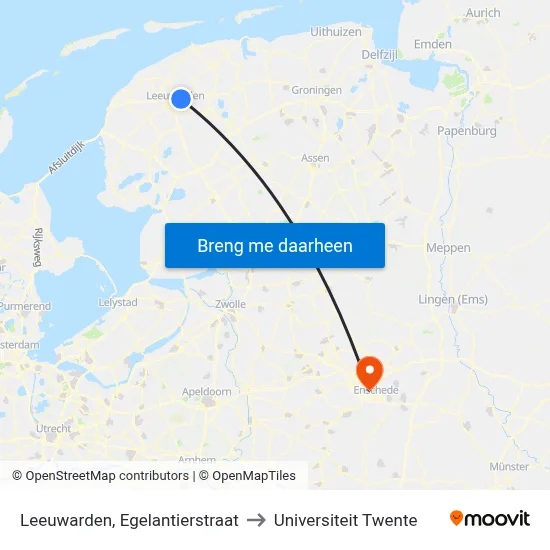 Leeuwarden, Egelantierstraat to Universiteit Twente map