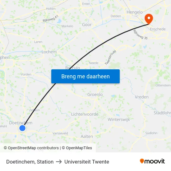 Doetinchem, Station to Universiteit Twente map