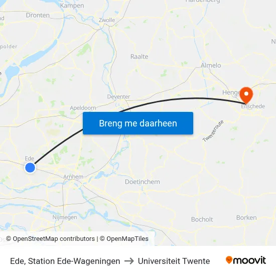 Ede, Station Ede-Wageningen to Universiteit Twente map