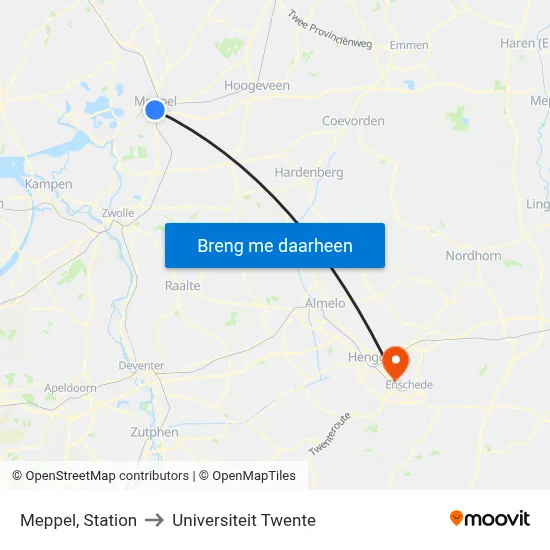 Meppel, Station to Universiteit Twente map